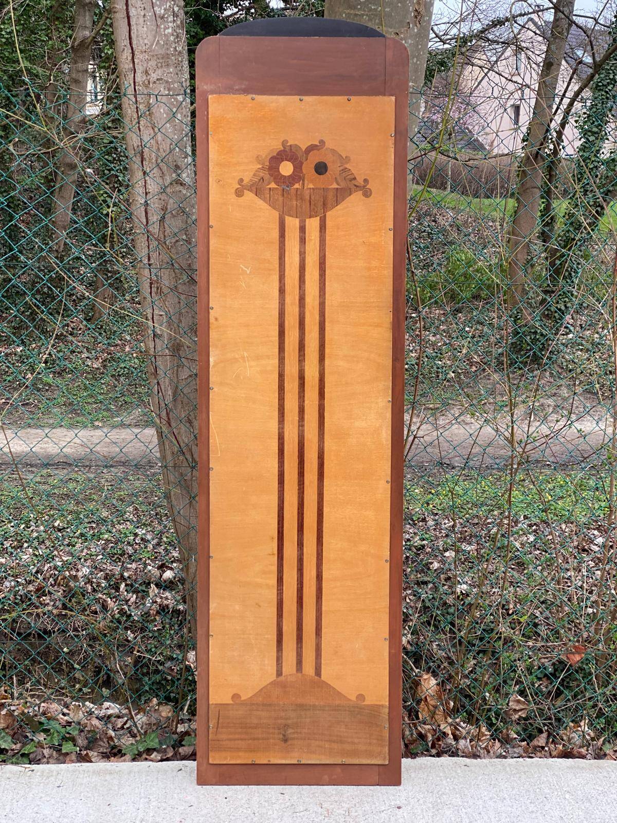 Art Deco mirror on a carved arched base, renovated in raw oak, 186cm