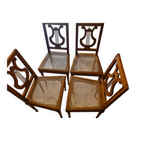 4 chaises lyre Louis XVl cannées