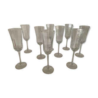 Set de 9 flûtes à champagne en verre forme octogonal Luminarc France Vintage