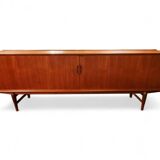 X-Large teak sideboard with tambour doors, Omer lefevre 1960s Belgium