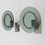 Pair of Italian wall lights in transparent blue-grey glass and chrome 70