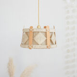 Vintage pendant lamp in wood and wool