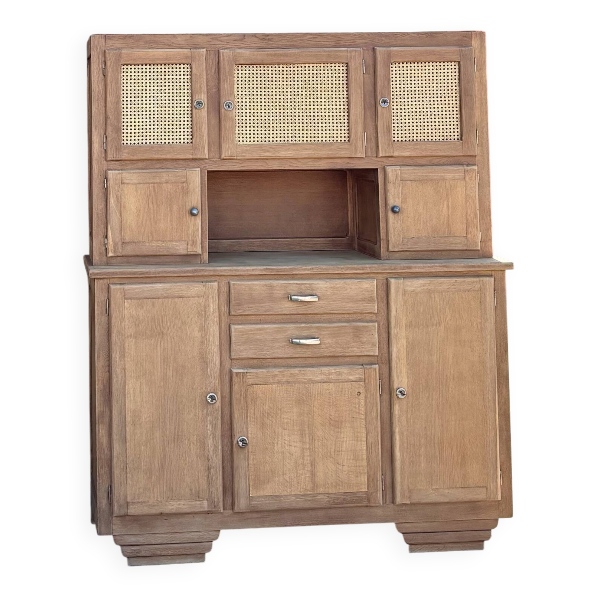 Large buffet with 2 bodies / oak and cane sideboard