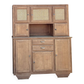 Grand buffet 2 corps / vaisselier en chêne brut et cannage