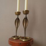 Pair of bronze cobra candlesticks, tribal ethnic decorative object, handcrafted