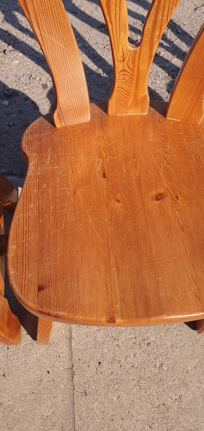 Set 8 vintage Pine dutch dining chairs solid wood 1970s