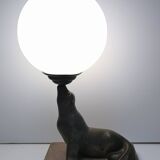 art deco seal lamp marble opaline metal