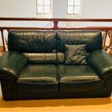 2 Texas green leather sofas