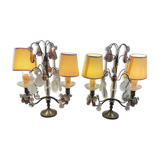 pair of chandeliers, lamp, silver-plated metal, crystal, tassels, florets, pendant, rosettes