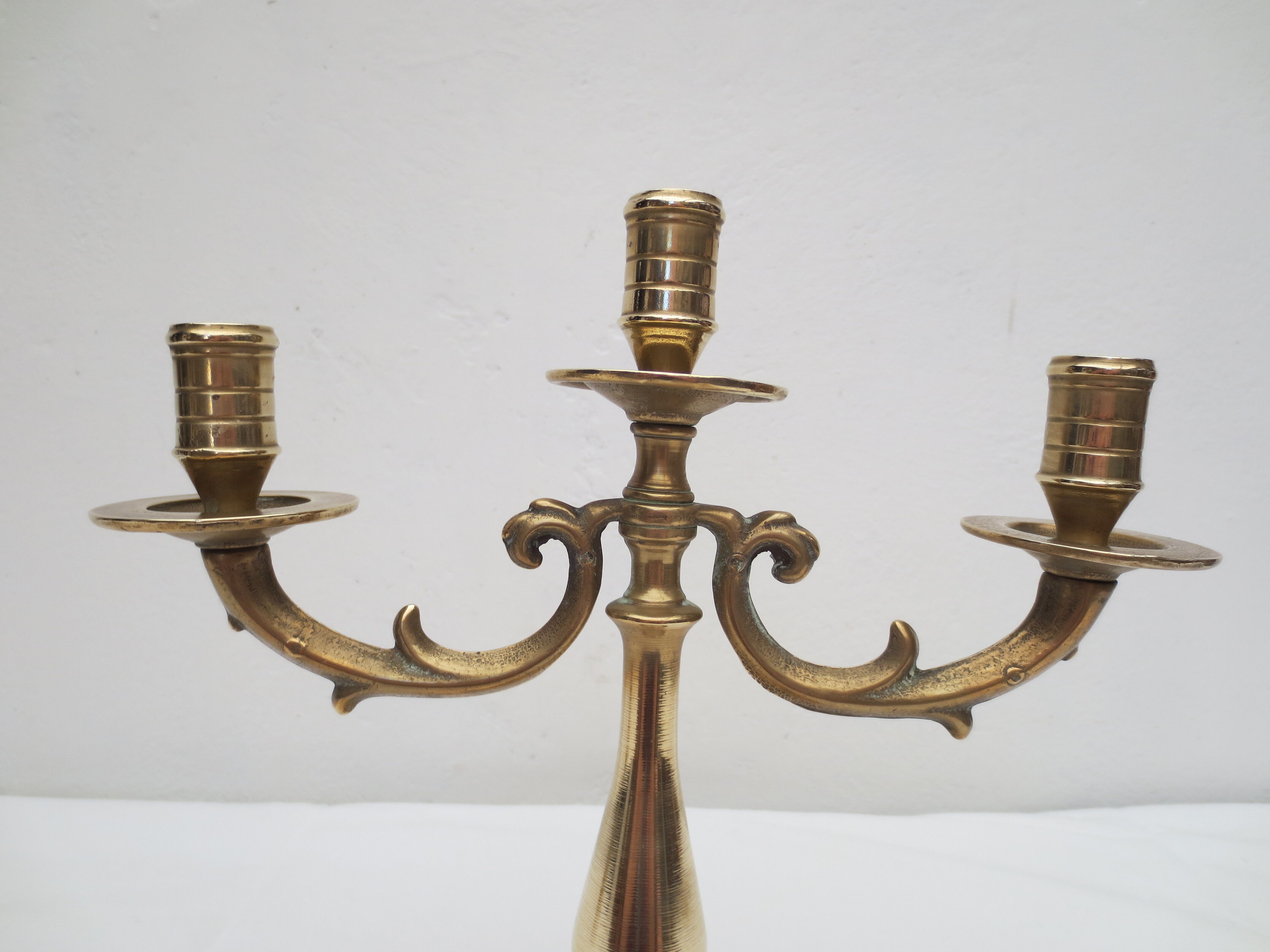 Pair of old brass candlesticks 3 branches