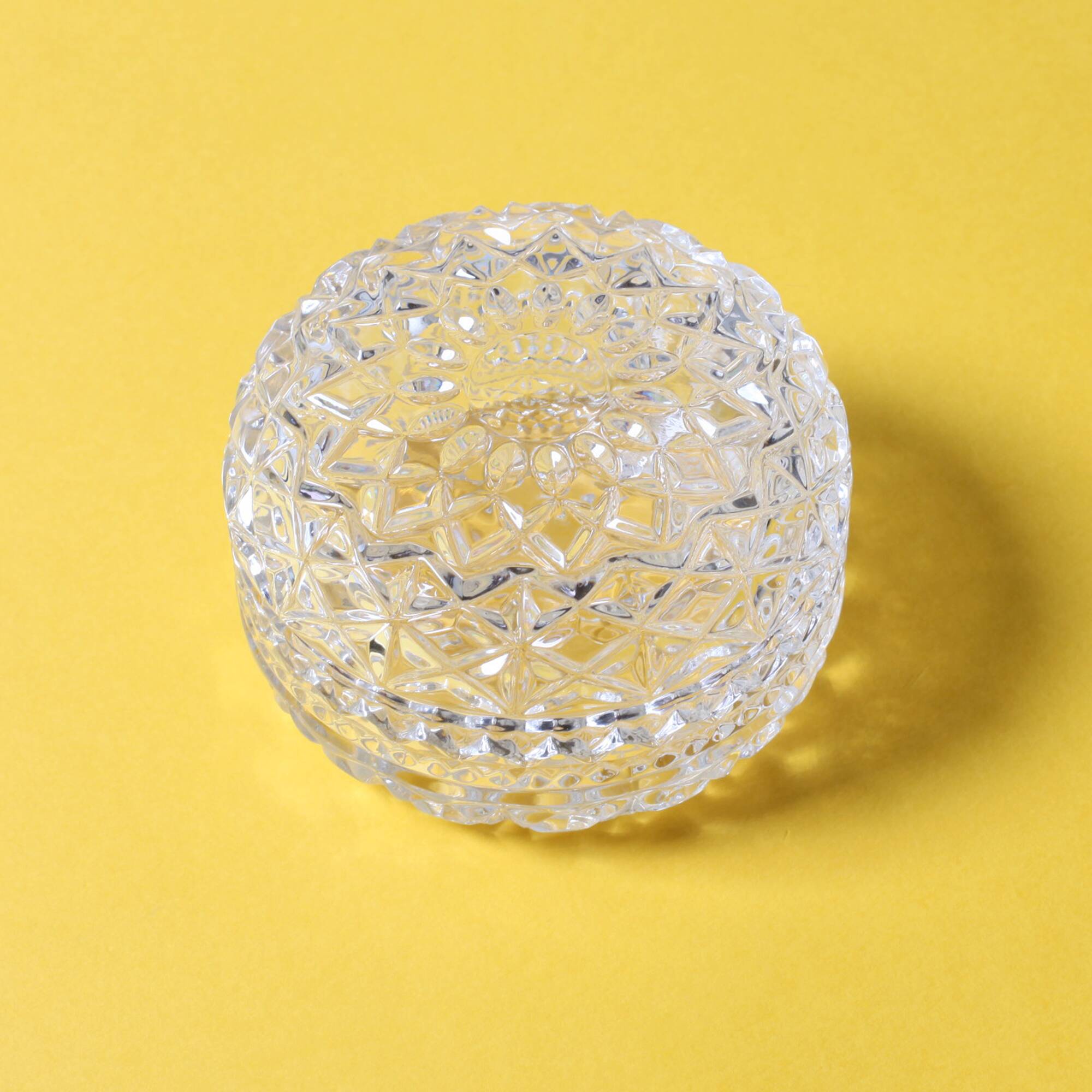 Mid-Century Crystal Bonbon Jar: Vintage Glass Jewelry Box, Italy 1970s