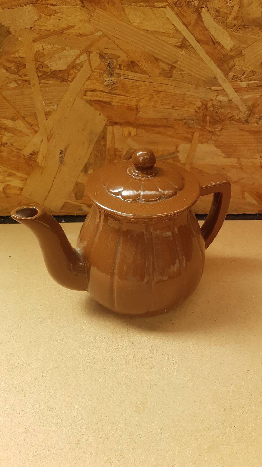 Old vintage brown ceramic romeo teapot