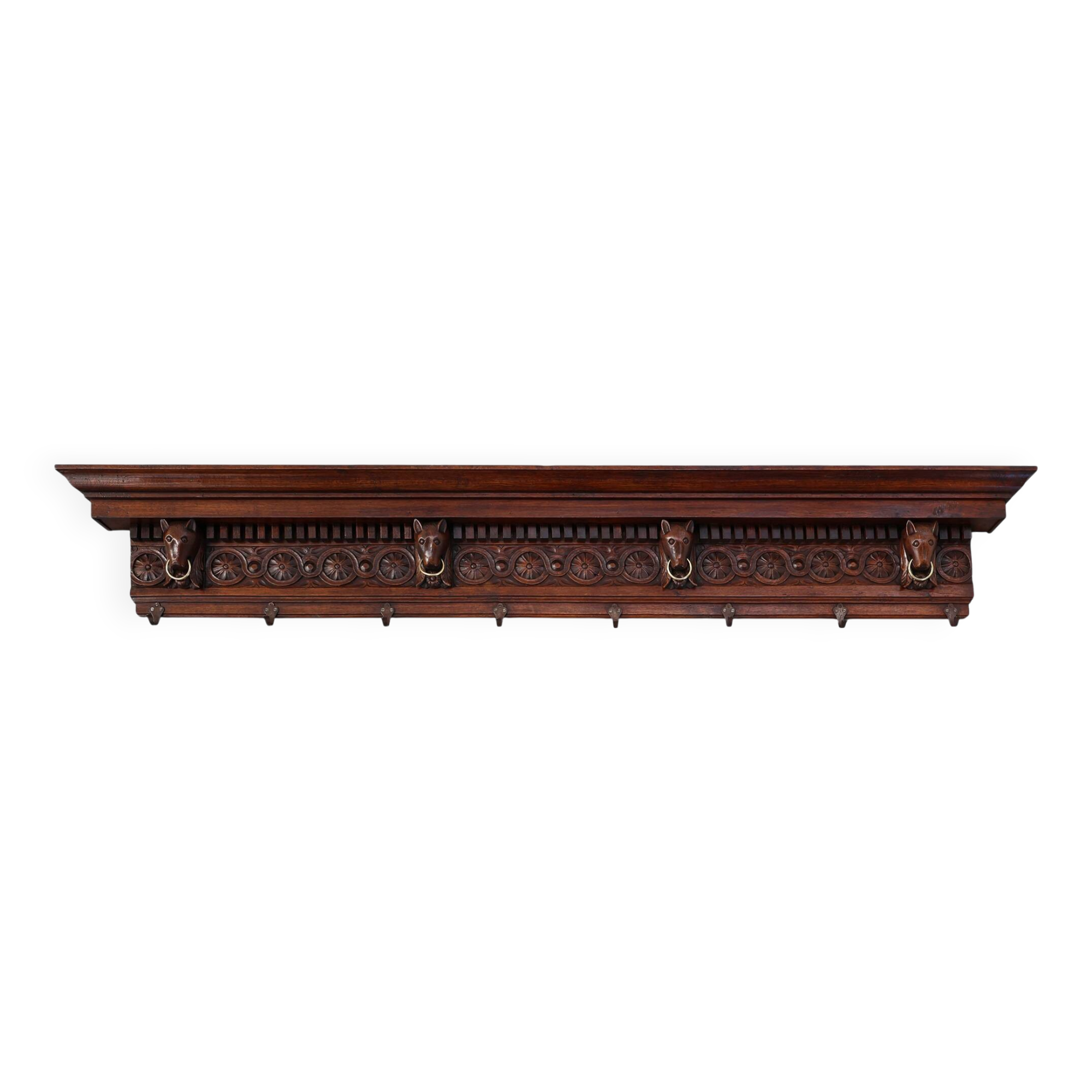 Large 18th Century Gothic solid oak hand carved coat rack, France