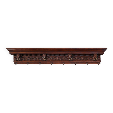Large 18th Century Gothic solid oak hand carved coat rack, France