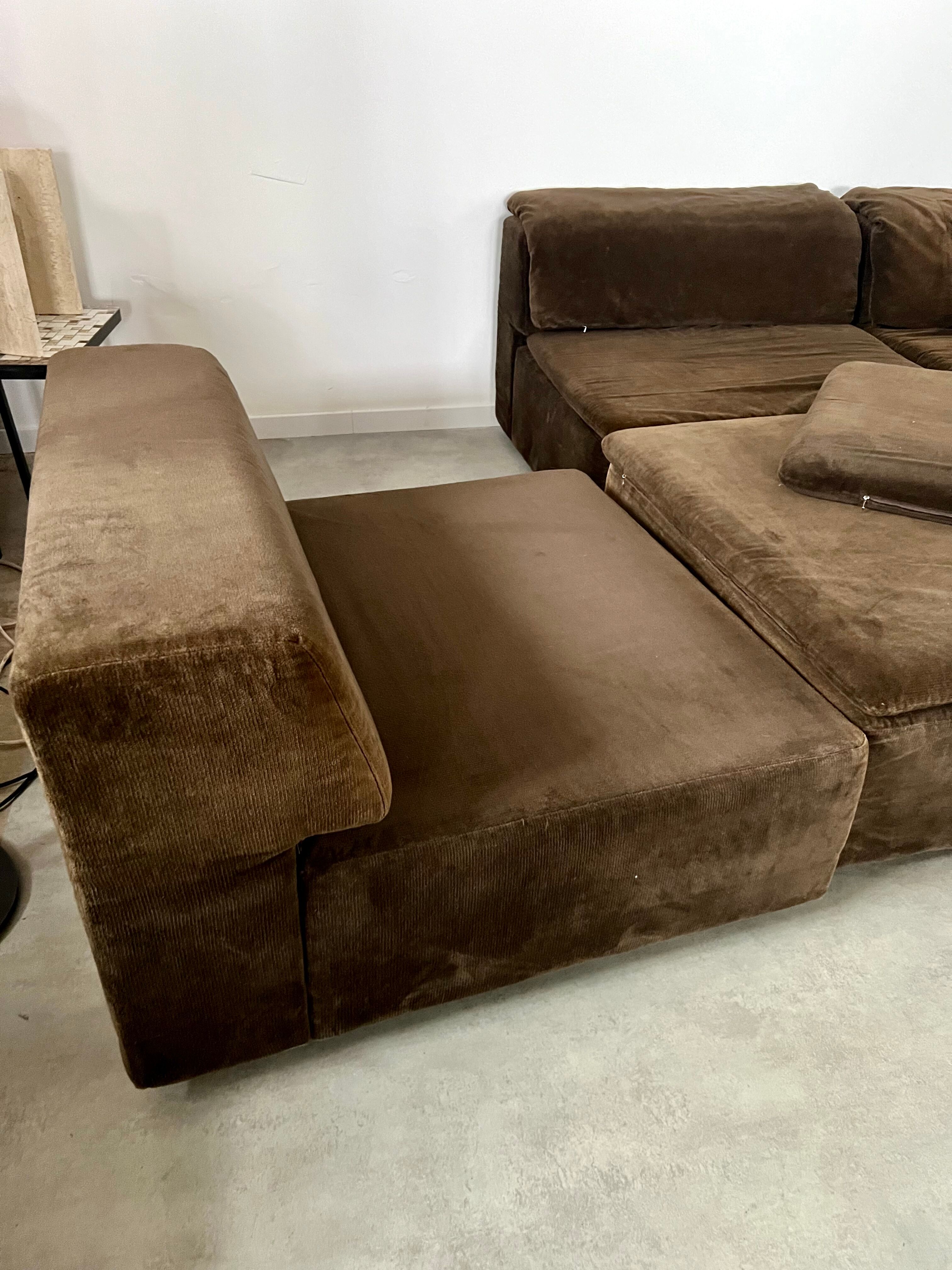 Old vintage modular sofa 6 elements of the 70s velvet / design