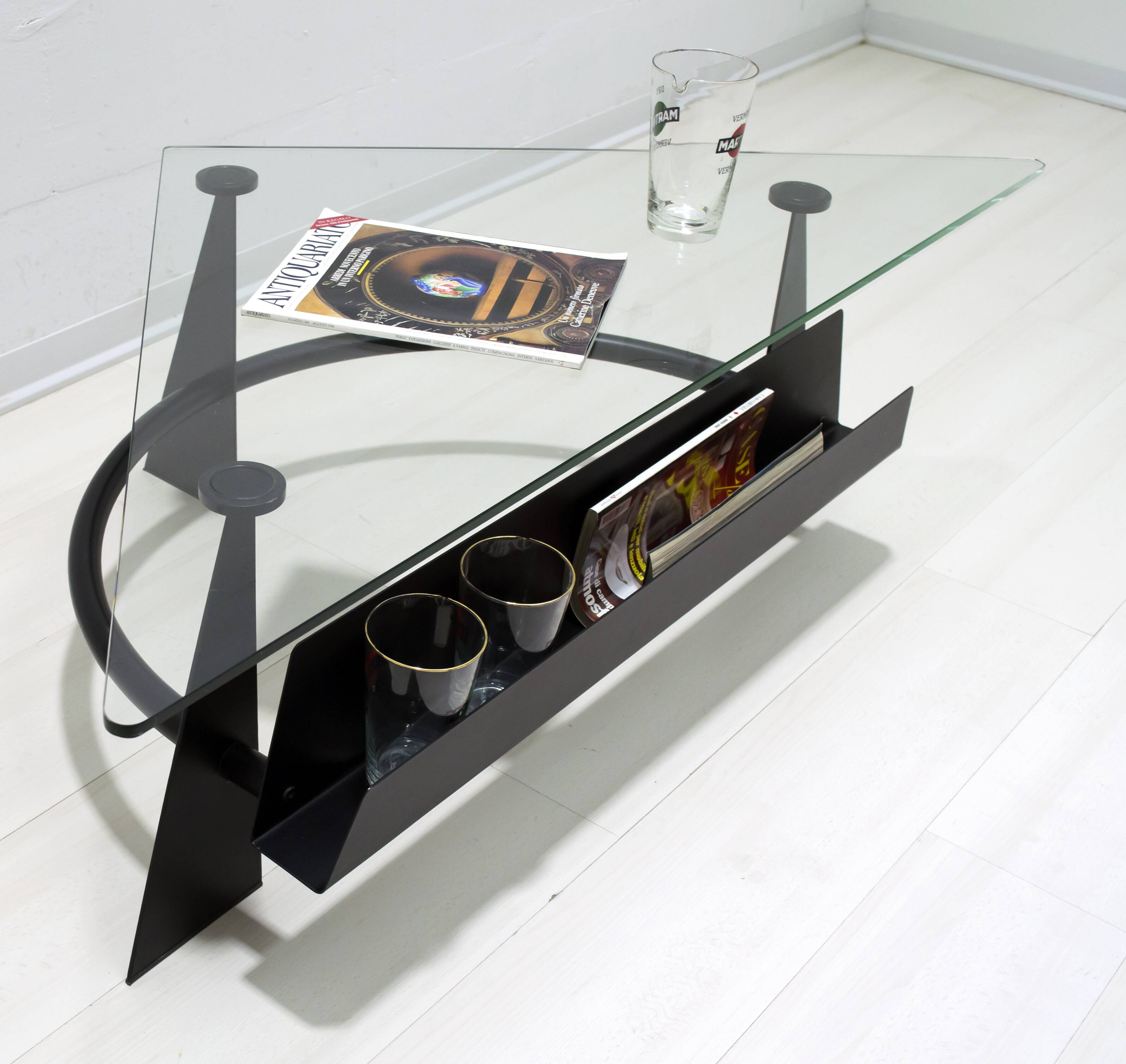 Modern and Contemporary Italian Coffee Table Blackened Metal and Glass Top