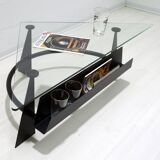 Modern and Contemporary Italian Coffee Table Blackened Metal and Glass Top