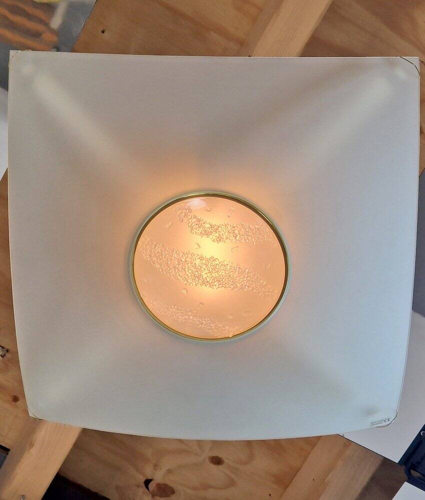 Vibea Quadra Ceiling Lamp in Ice Glass and Brass, 1970s