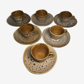 Lot de 6 tasses à café vintage Niderviller modèle Fauve