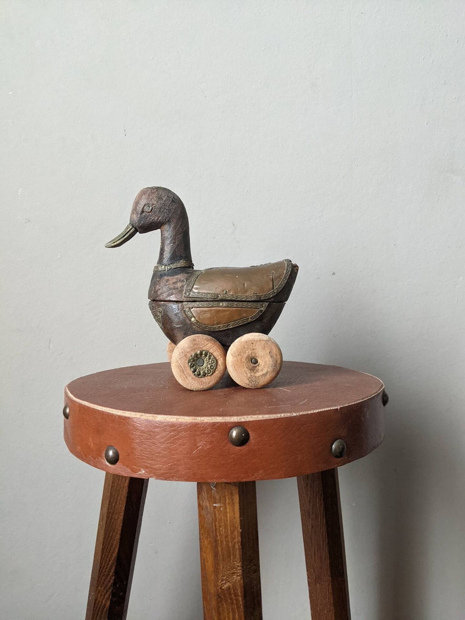 Jouet de collection vintage canard en bois