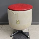 Coffre à linge / tabouret rond en skaï années 1960