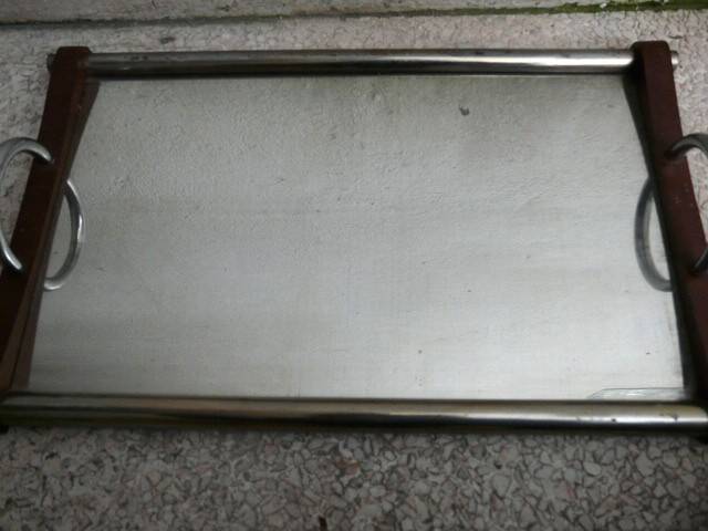 1950s wooden and mirror plateau