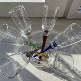 Set of 6 Vintage Champagne Flutes with Stand, German Handblown Glass