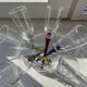Set of 6 Vintage Champagne Flutes with Stand, German Handblown Glass