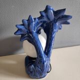Blue ceramic palm lamp and white opaline globe