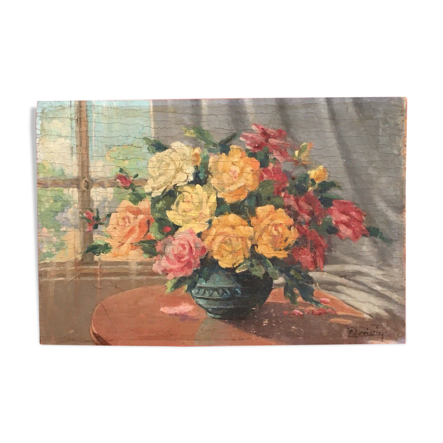 Still life oil on flower bouquet panel