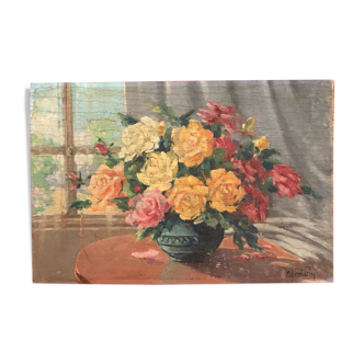 Still life oil on flower bouquet panel