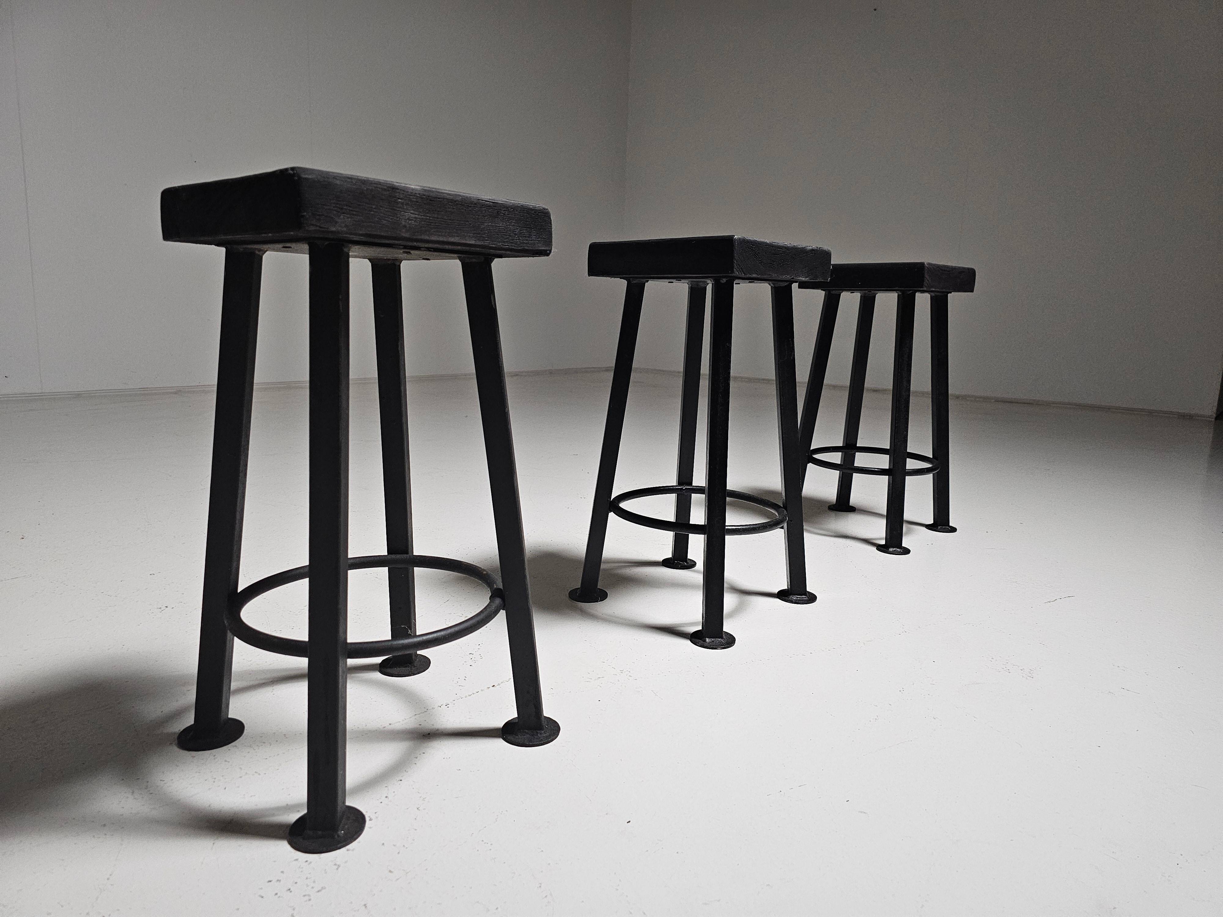 Set of 3 brutalist stools, Belgium, 1970.