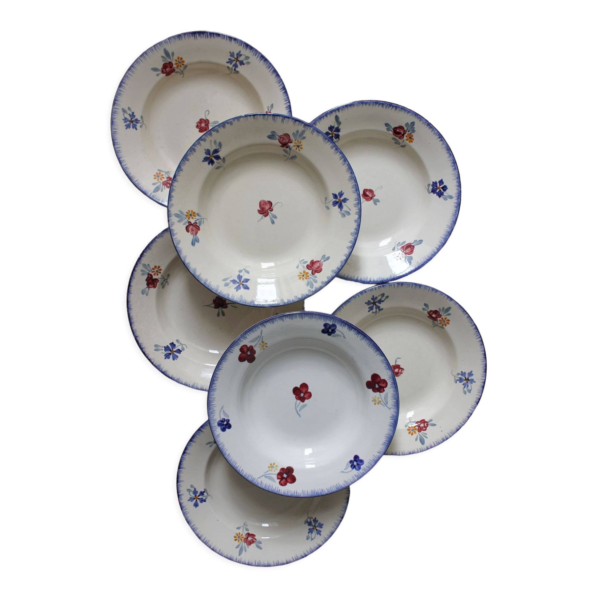 7 floral hollow plates "Mary Lou" Digoin Sarreguemines vintage