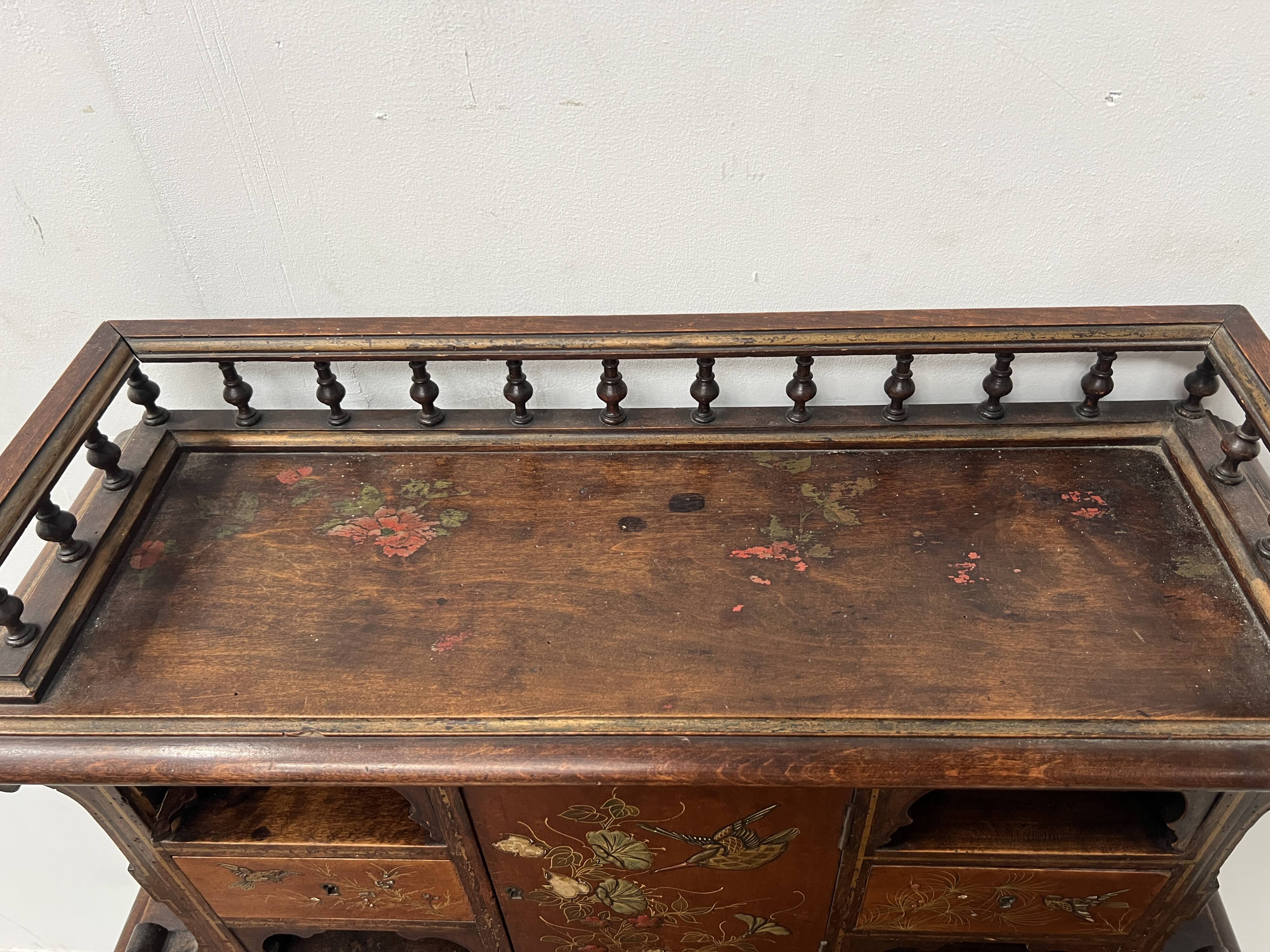 Wooden stepped desk decorated with pyrography, 19th century