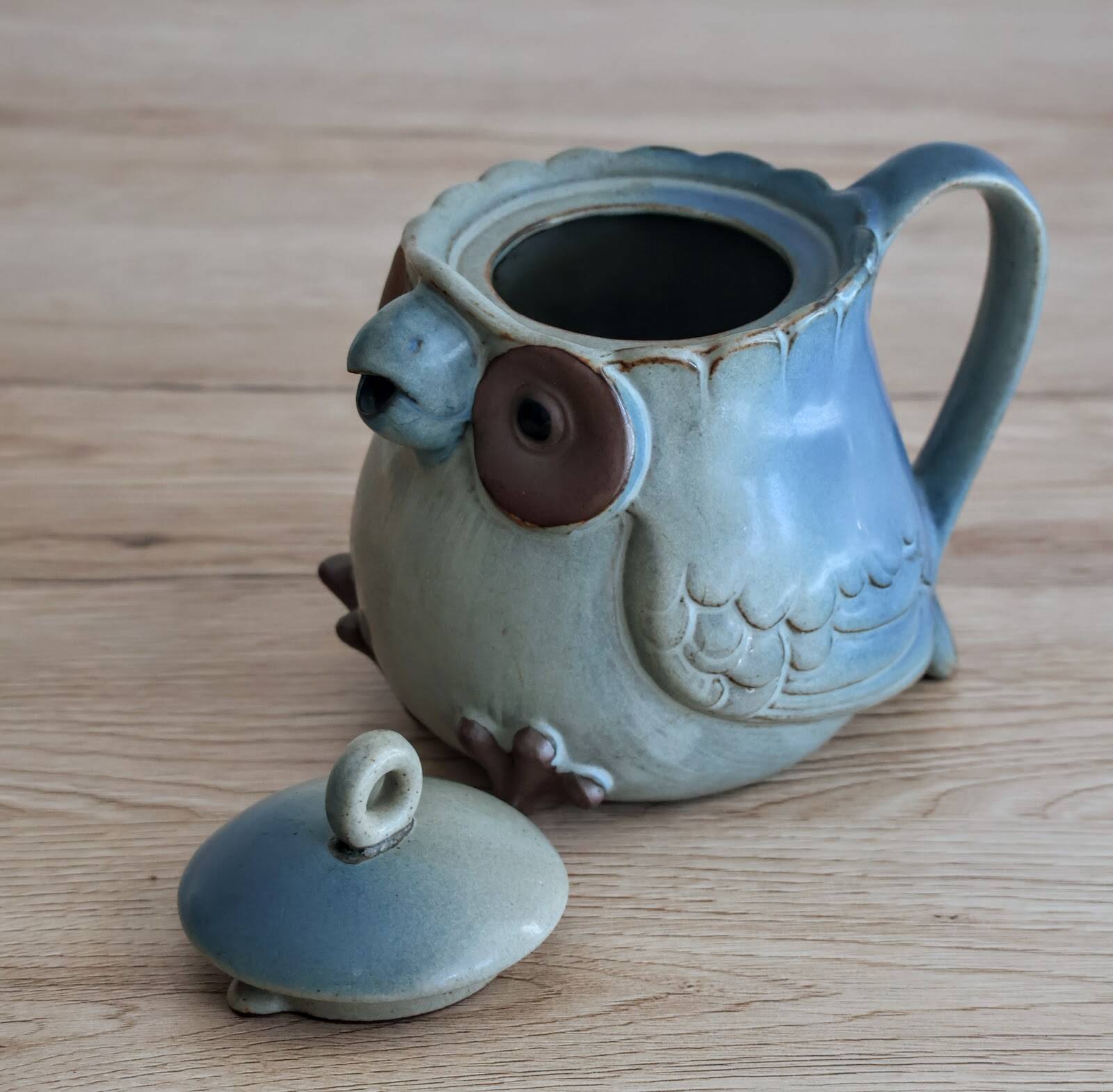 Japanese owl teapot in vintage stoneware