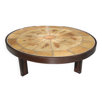 Oval coffee table Roger Capron Vallauris herbarium model