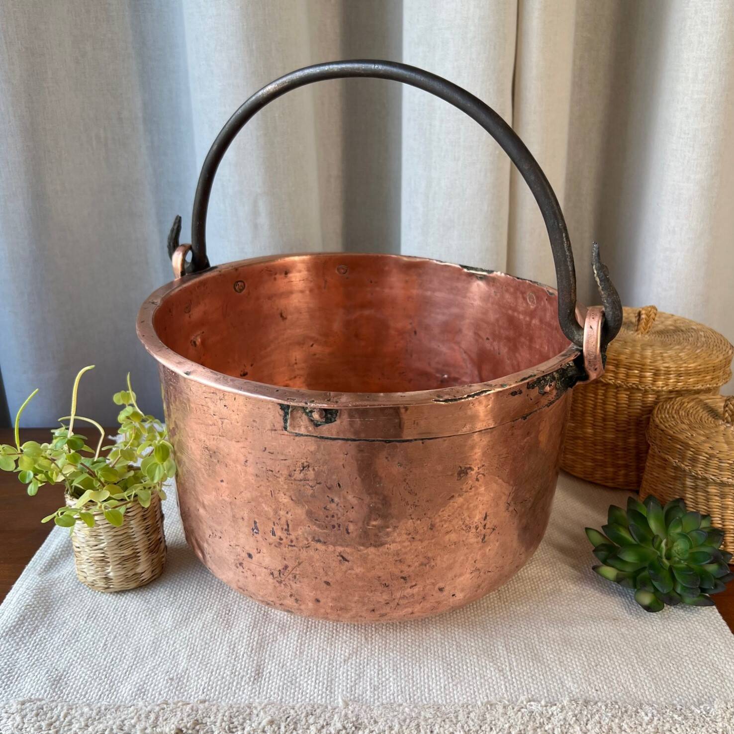 Large copper pot with handle