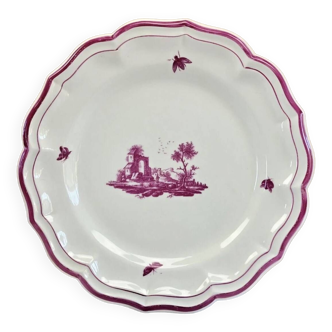 Old round dish Gien model Pink landscapes 1938 1960