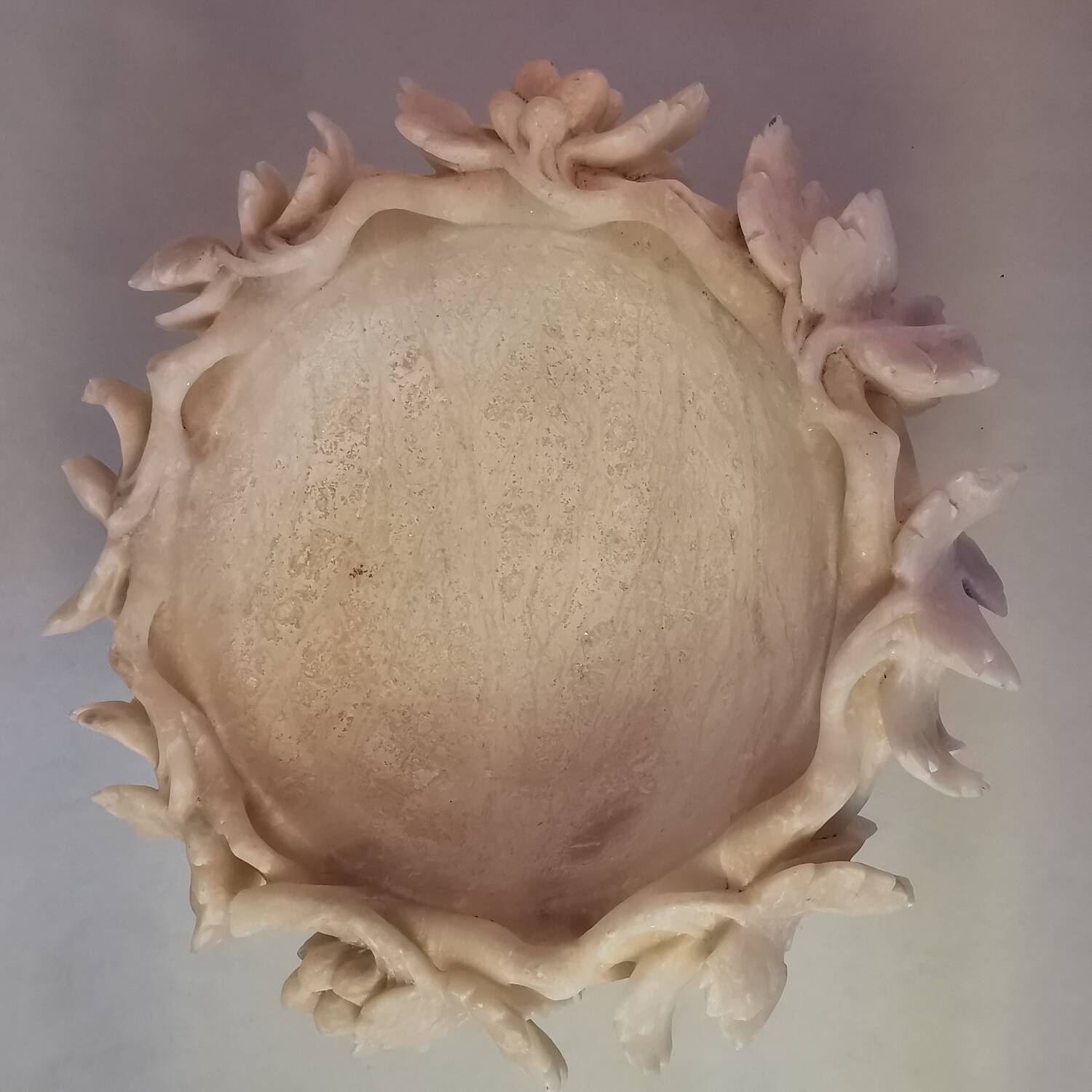 Old alabaster bird drinker centerpiece cup