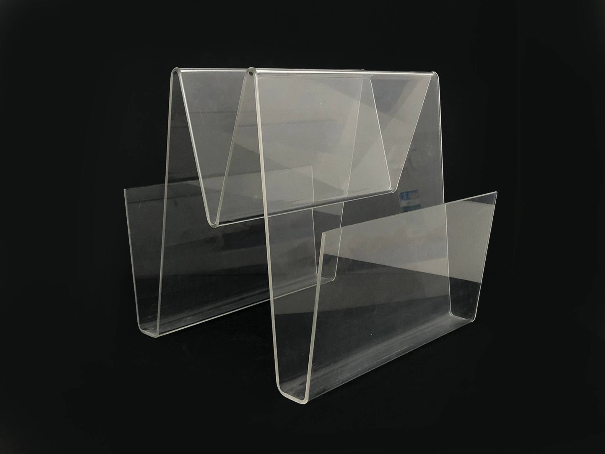 Vintage magazine rack, transparent plexiglass magazine rack