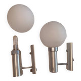 Pair of minimalist 70s opaline wall lights