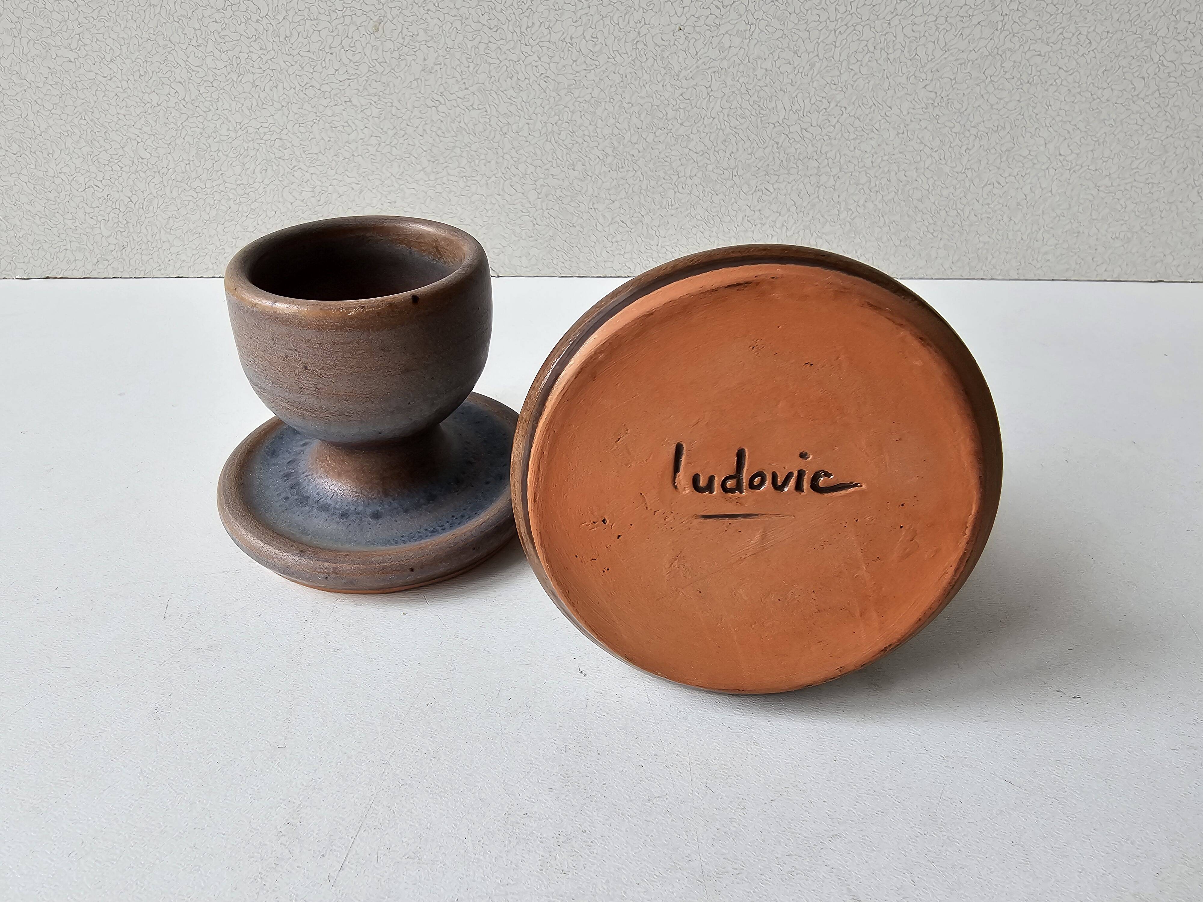 Set of 2 ceramic egg cups Signed Ludovic