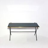 Table basse vintage de 1960 - Francais - metal tubulaire et opaline / verre noir