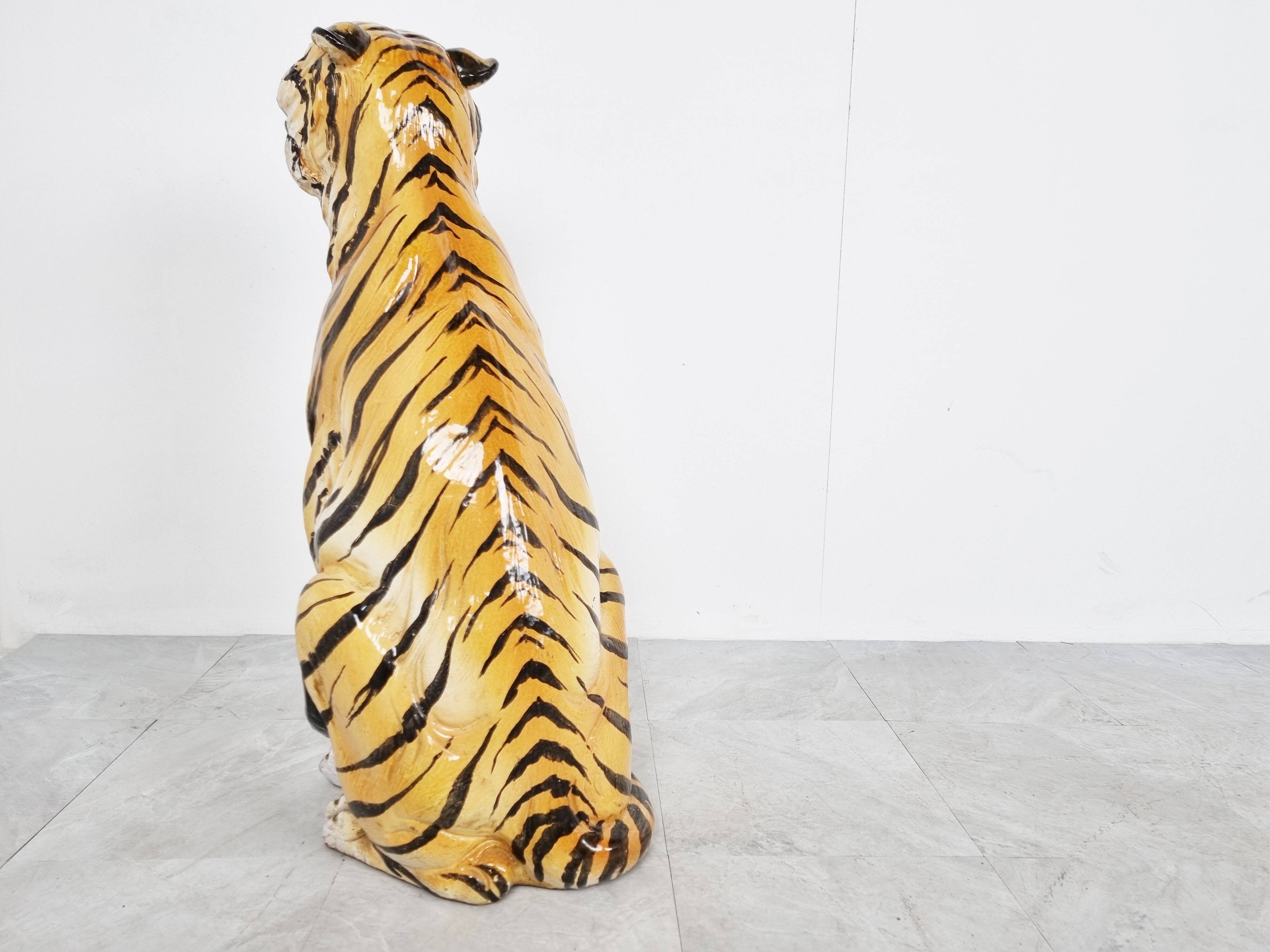 Large ceramic Hand Painted Tiger, 1970's Italy