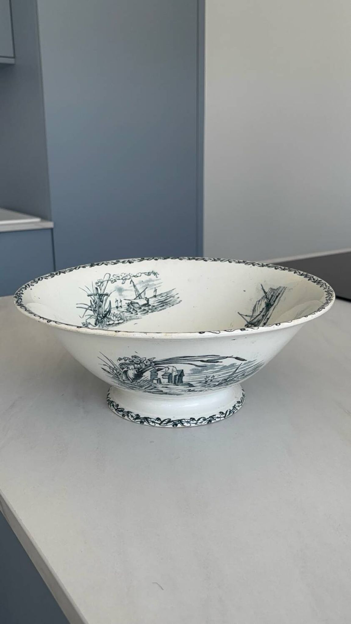 Antique ironware salad bowl, Marine model – Creil et M factory