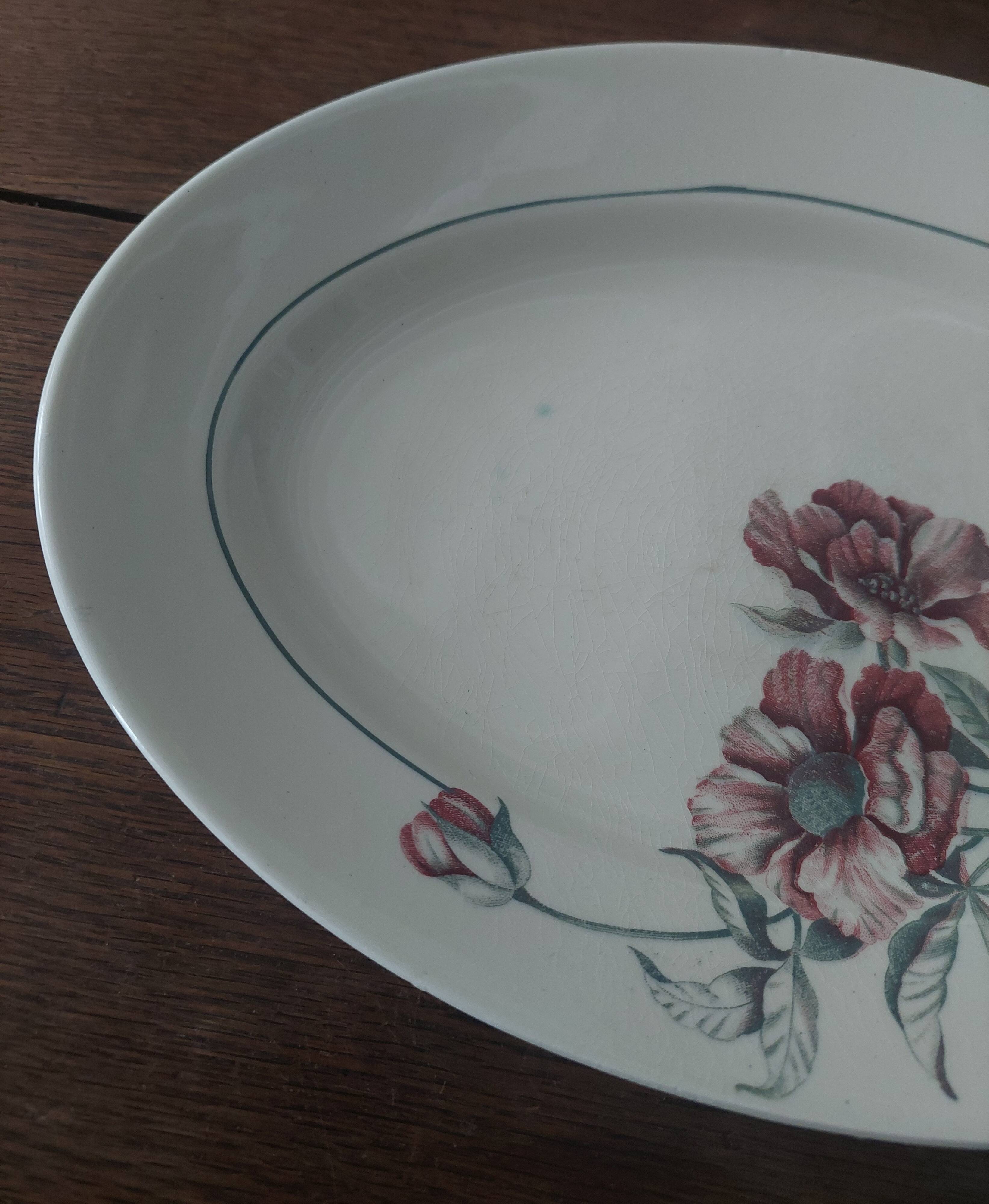 Oval earthenware dish Saint Amand Simone decor from the 50s