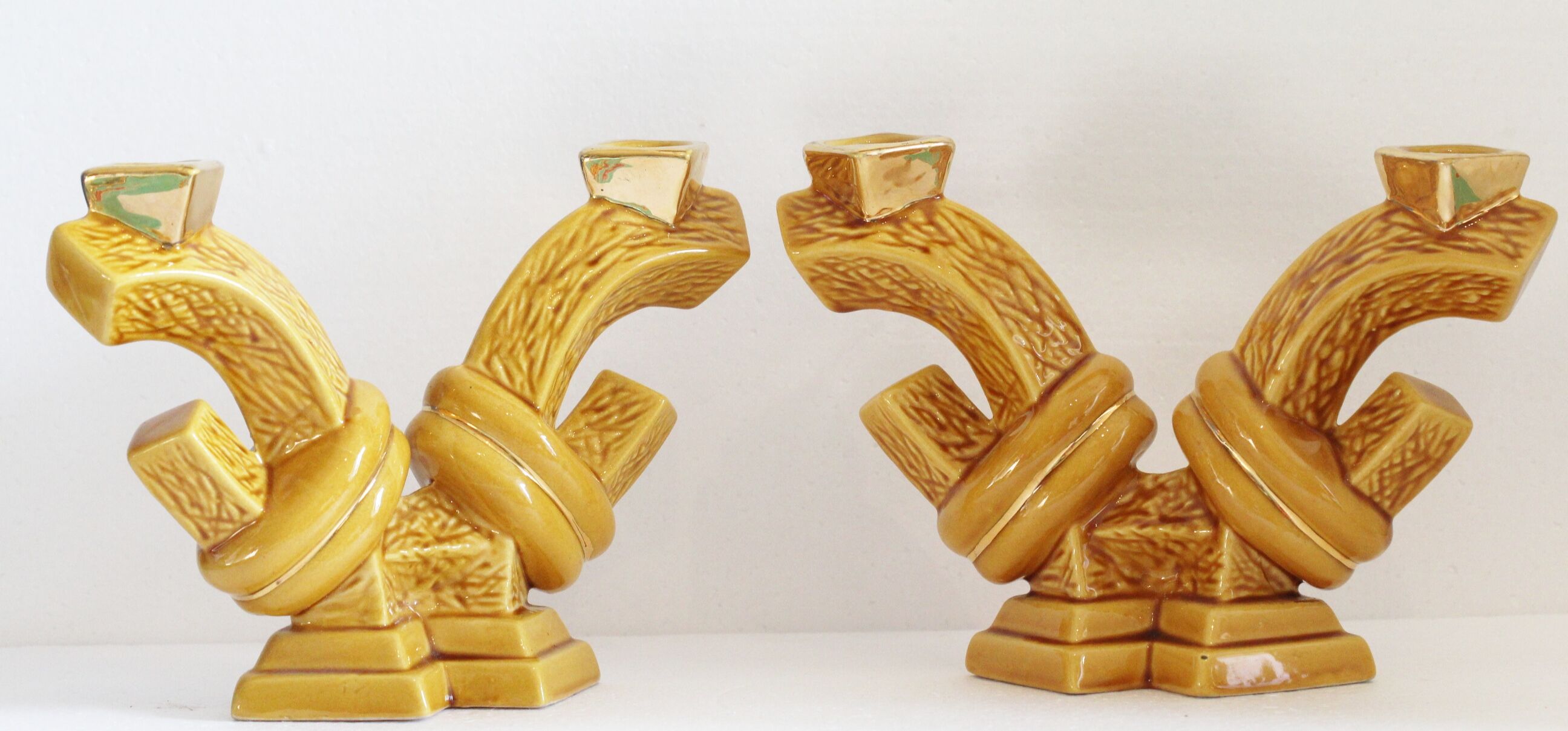 Pair of ceramic candlestick lamps