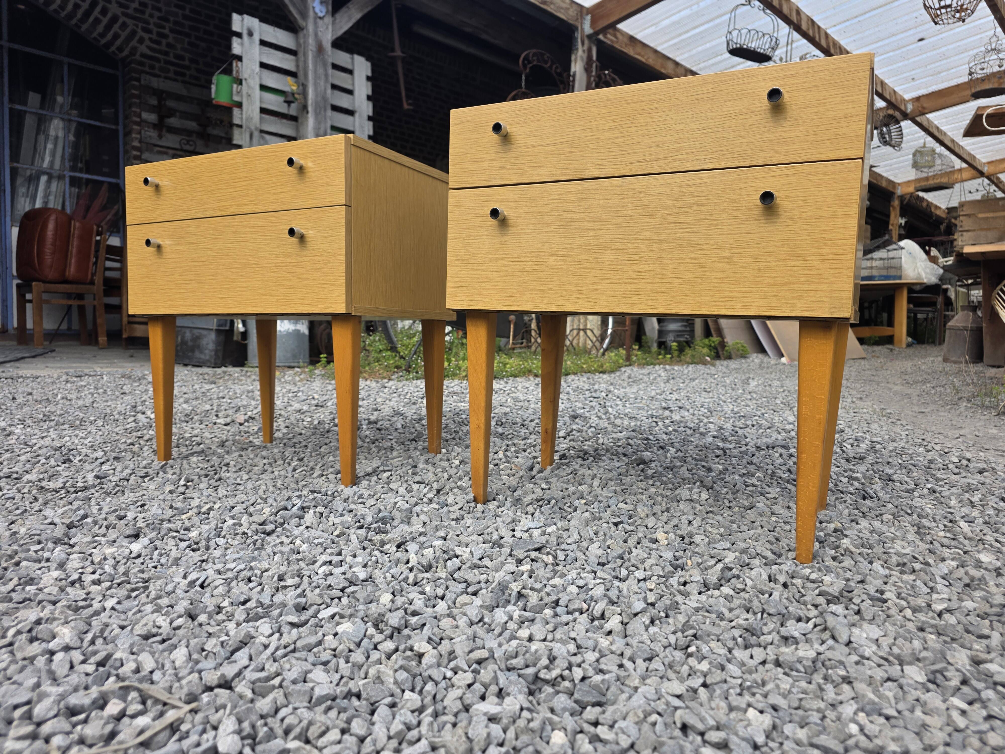 Pair of Scandinavian oak bedside tables from the 1960s.