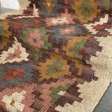 2.5 x10 ft - jute/wool kilim runner,handmade,area,home decor,bed side,indian traditional rug/carpet.