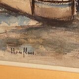 Watercolor signed Simone Duval-Wenta 1934-2015 view of Honfleur
